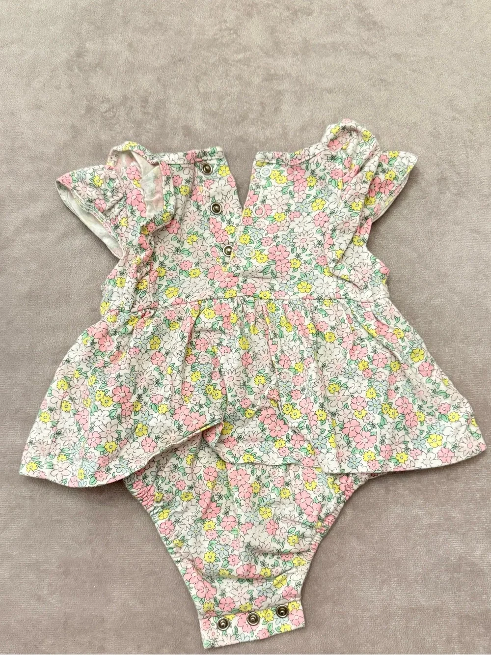 Carter’s Baby Girl Floral Dress Bodysuit 3 Months Pink Yellow Flutter Sleeve One